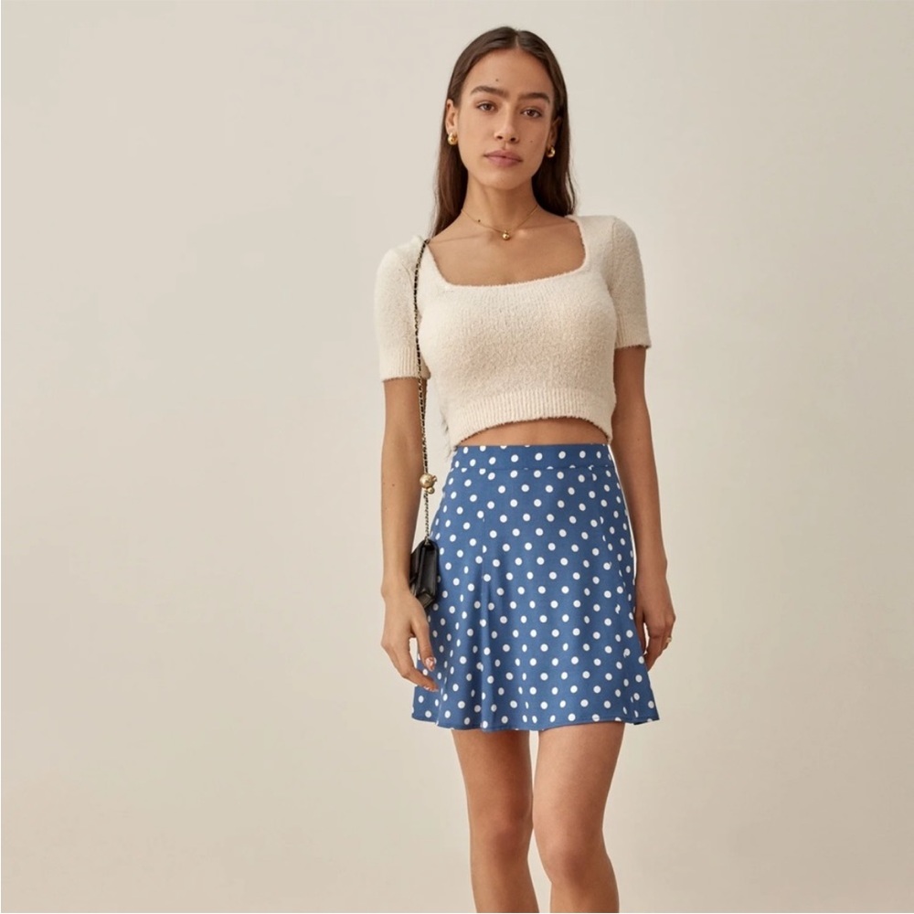 Reformation Dot Flounce Mini Skirt